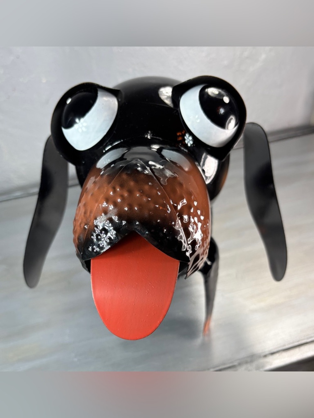 Black & Brown Dog Metal Statue with Cartoonish Eyes-Medium Size